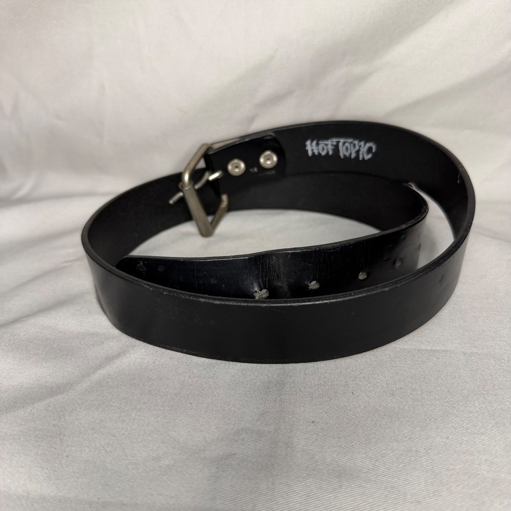 Vintage Hot Topic Mens Black Leather Belt 34 Silver Roller Buckle Punk Emo Goth - Picture 6 of 6